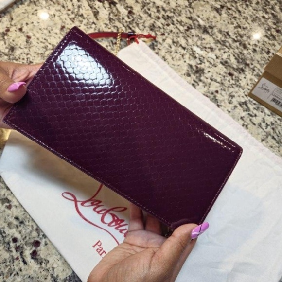 NEW Christian Louboutin Loubi54 Shoulder Bag in Merlot Patent Snake Embossed - Picture 4 of 13